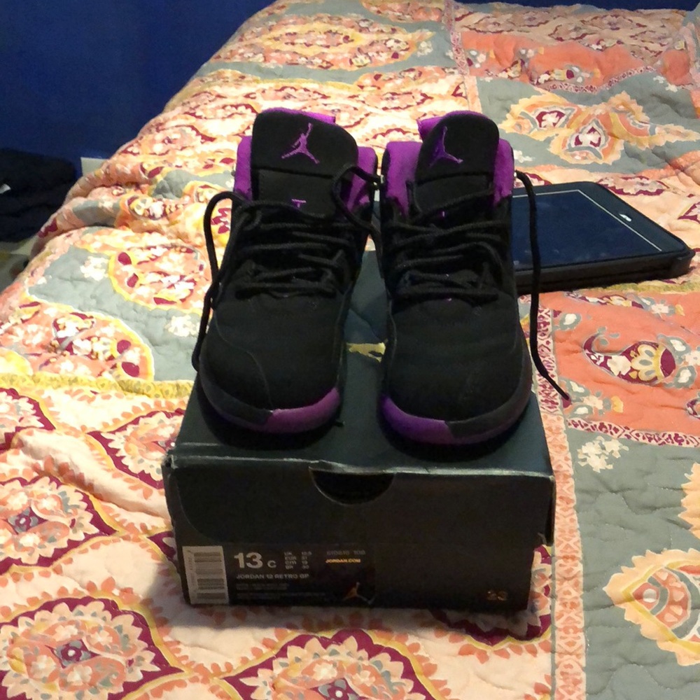 Purple and black retro Jordan’s 12